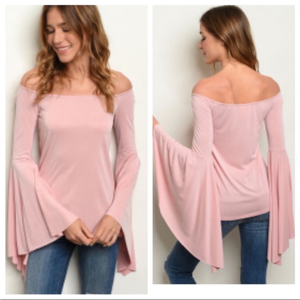 Blush Color Off The Shoulder, Bell Sleeve Top